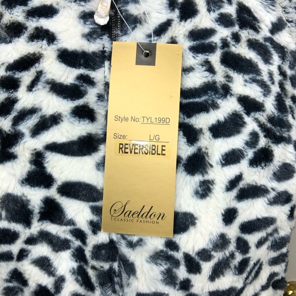 Saeldon Women Reversible Black White Animal Print Pockets Zippered Vest  L - Picture 10 of 15